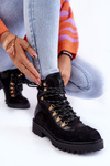 Жіночі теплі черевики на шнурівці чорні Jesse