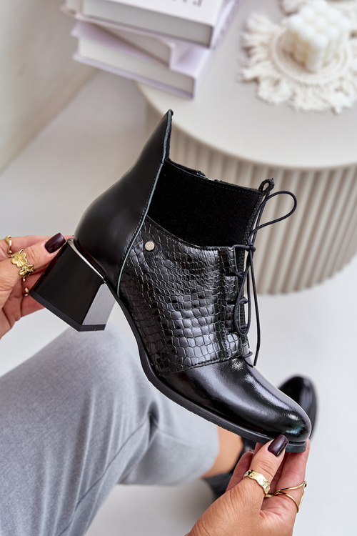 Zazoo 60503 Чорні шкіряні ботильйони на підборах