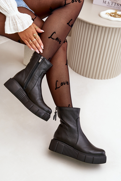 Чорні жіночі шкіряні ботильйони на платформі Zazoo 60369