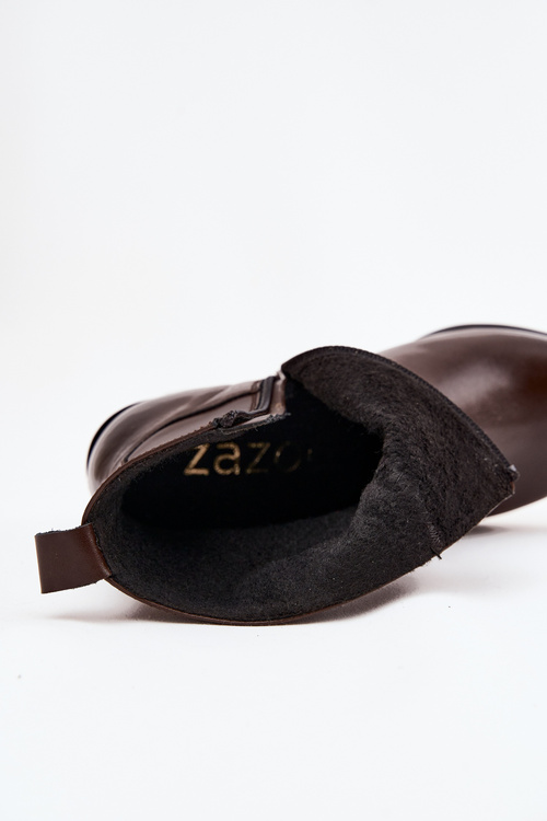 Шкіряні жіночі ковбойські чоботи на підборах з підкладкою Zazoo 60565 Шоколад