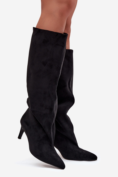 Жіночі чоботи на липучці на підборах чорні Taffine