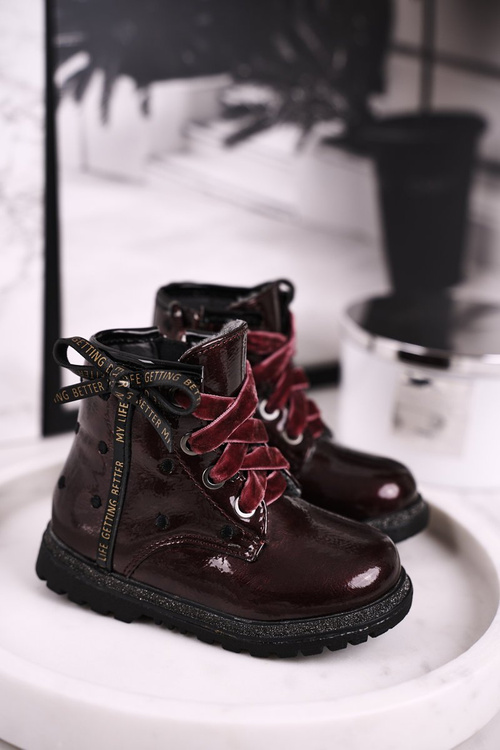 Чоботи дитячі лаковані теплі винні Essie