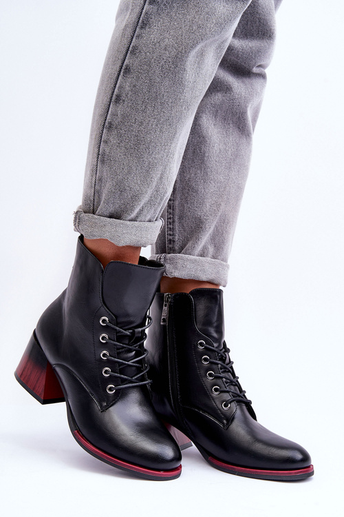 Шкіряні чоботи на підборах чорні Luloshe