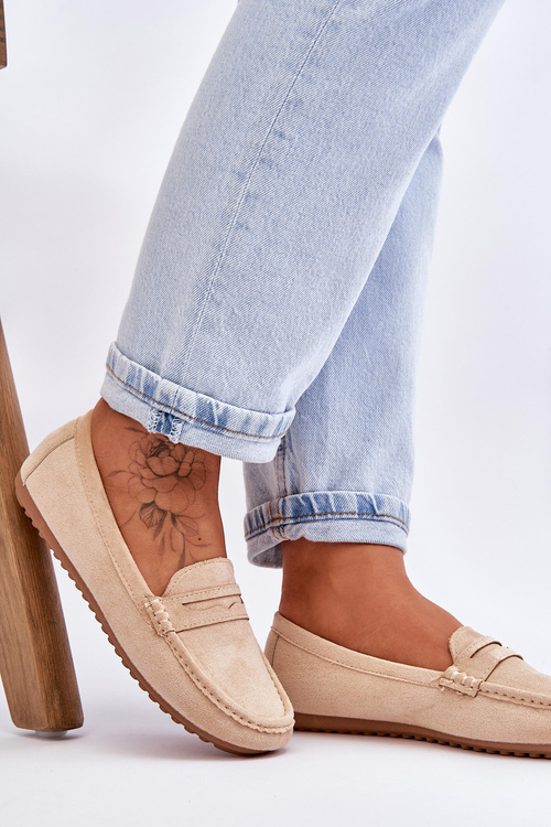 Жіночі класичні замшеві лофери бежеві Ivana