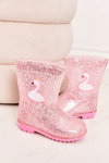 Дитячі блискучі дощові черевики з лебединим рожевим