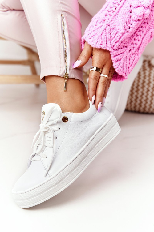 Жіночі шкіряні кросівки на платформі білі Nicole 2645
