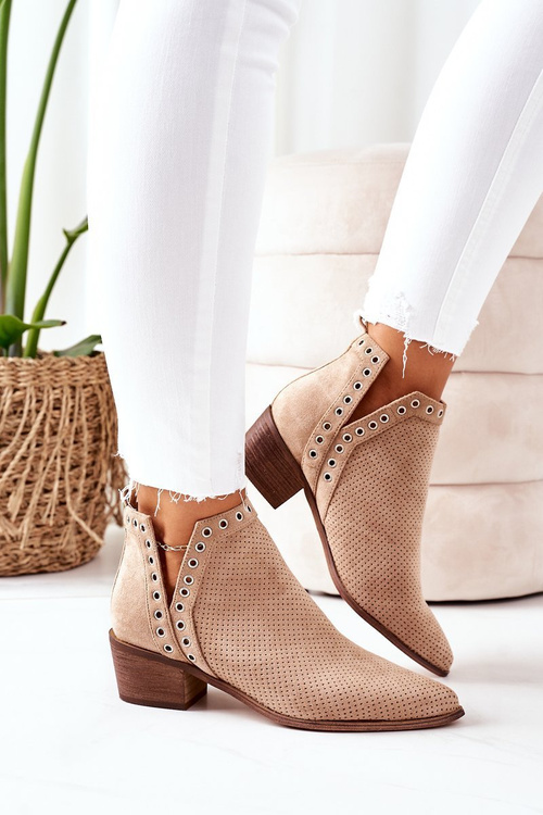 Ажурні Чоботи З Вирізами Бежеві Вестерн