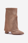 Декоровані блискучі ботильйони з точеним носком на каблуці, утеплені, бежевого кольору Xistaria