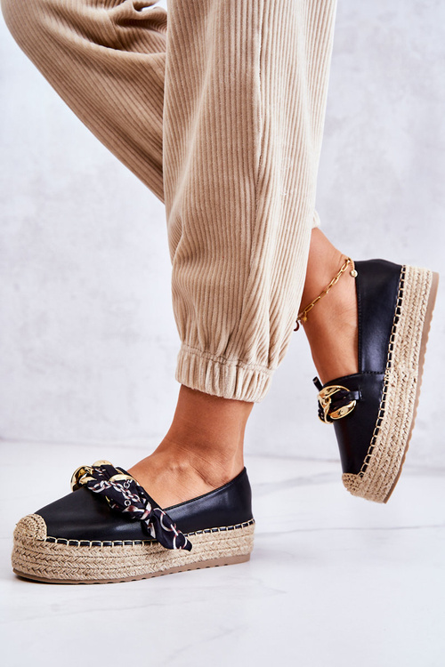 Жіночі шкіряні еспадрільї на ланцюжку Black Fancy