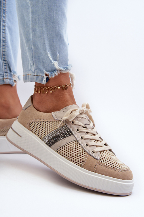 Жіночі шкіряні кросівки D&A LR110 бежевого кольору