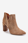 Ажурні замшеві чоботи на підборах бежеві Leanna