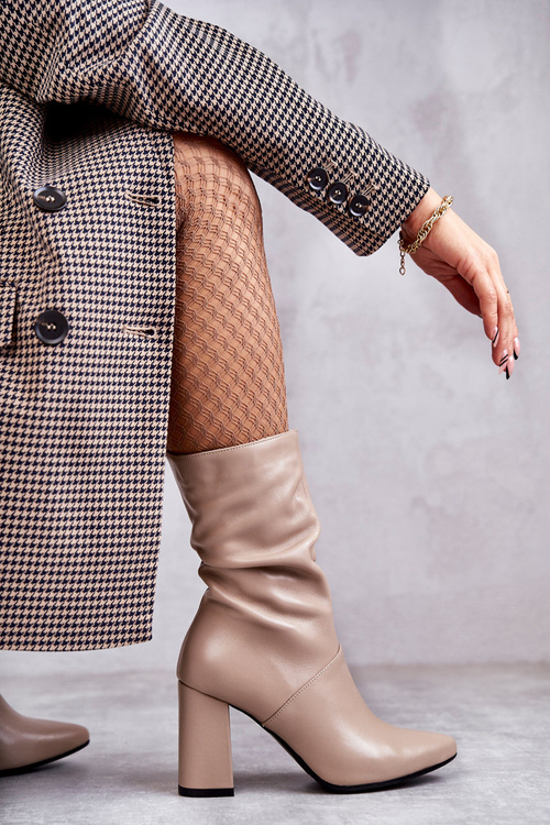 Шкіряні чоботи на високому каблуці Laura Messi 2560 Beige