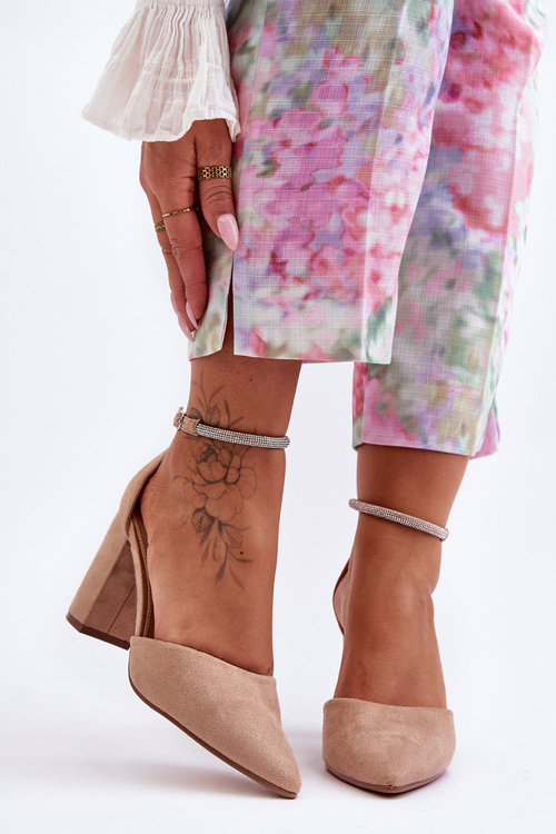 Замшеві туфлі зі стразами Темно-бежевий діамант