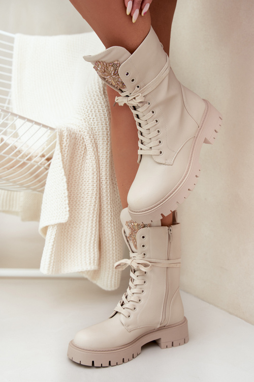 Утеплені ботинки робочі з декором бежеві Kelilea