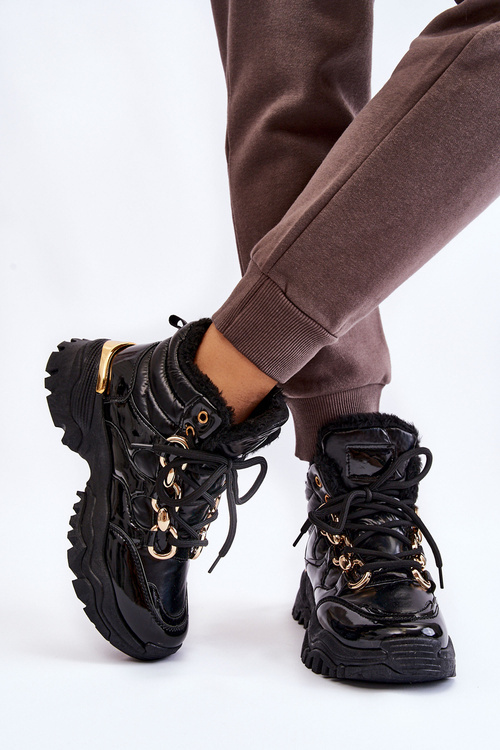 Жіночі утеплені спортивні черевики на шнурівці Trappers Black Bastini