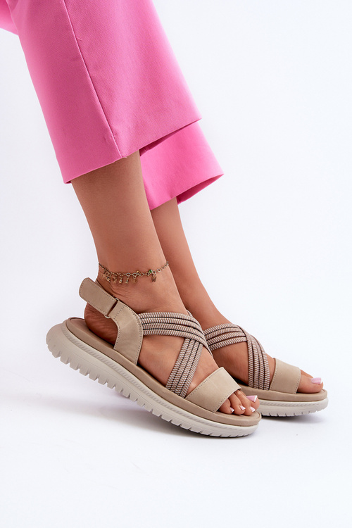 Легкі жіночі зручні босоніжки на липучці бежеві Ceclea