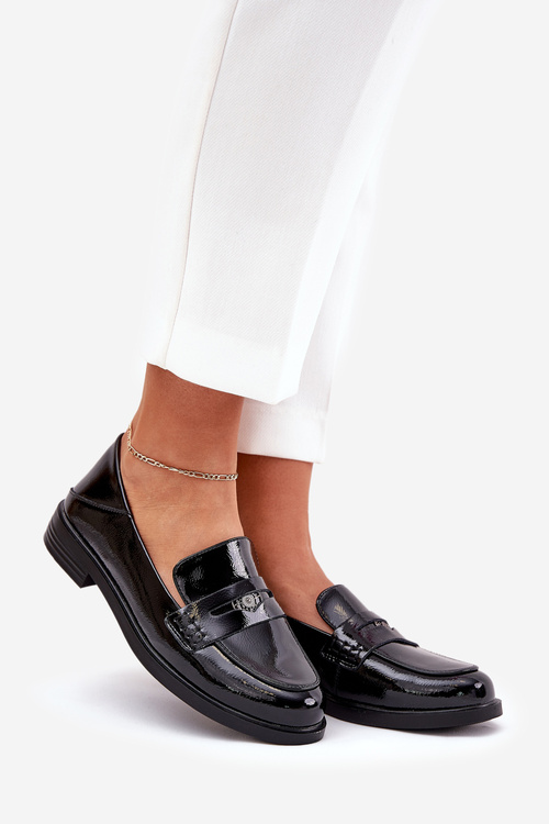 Елегантні Лаковані Жіночі Мокасини З Натуральної Шкіри Vinceza 18100 Чорні