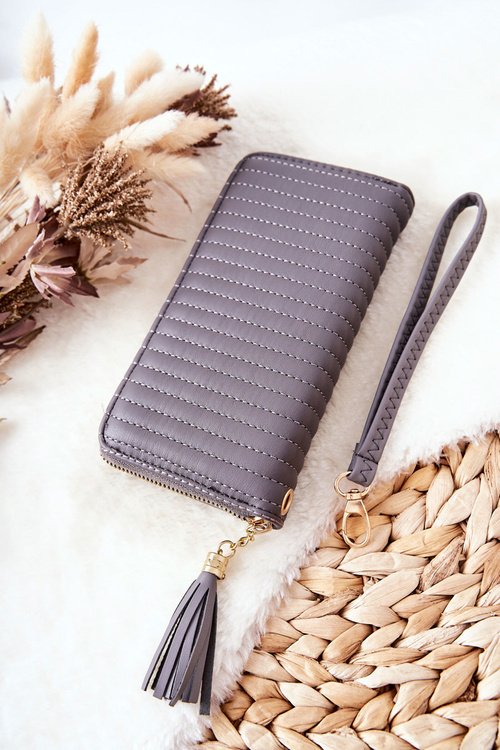 Великий стьобаний гаманець із ремінцем сірого кольору