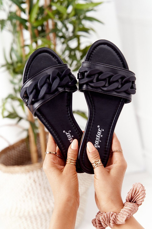 Шкіряні тапочки з ланцюжком, чорні крок за кроком