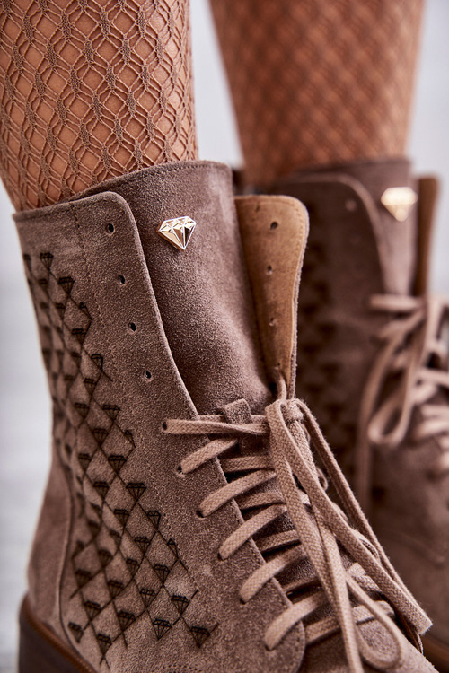 Чоботи замшеві на шнурівці Ніколь 2751 Коричневий