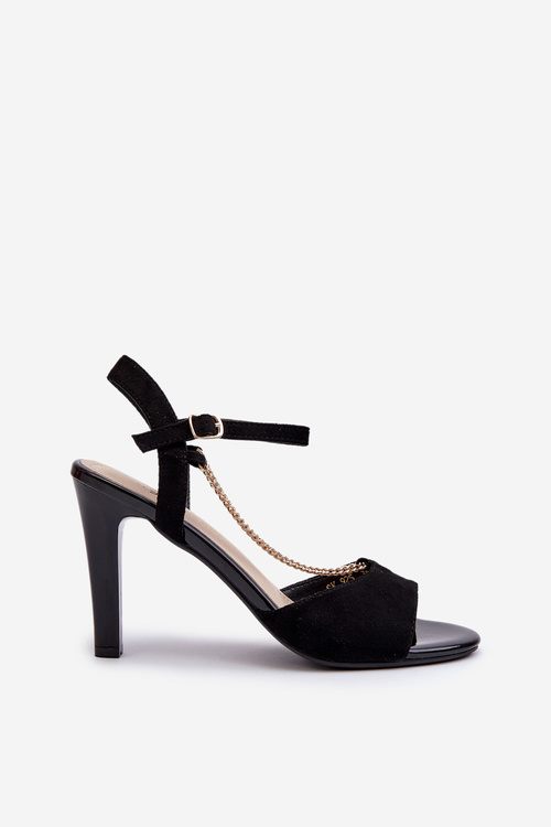 Жіночі екозамшеві босоніжки на високому каблуці з ланцюжком Sergio Leone SK925 чорні