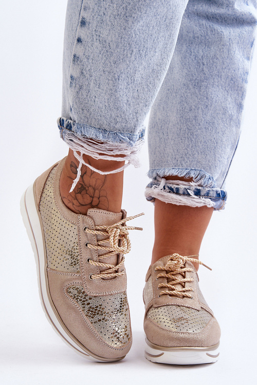 Шкіряне спортивне взуття з перфорацією S.Barski AL22246 Gold