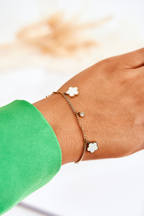 Браслет на ланцюжку з квітами золотисто-білий