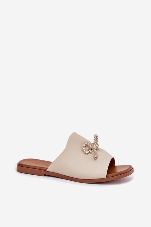 Жіночі сандалі на плоскому каблуку з декоративним зав'язуванням бежеві Норела