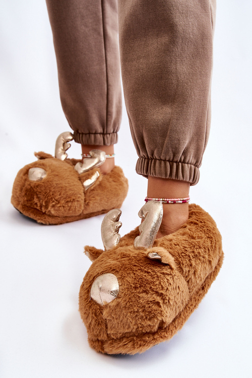 Жіночі хутряні сліпони з оленями світло-коричневого кольору Комета