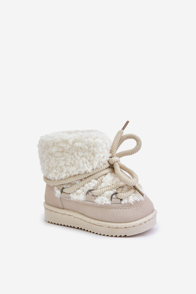 Дитячі теплі зимові черевики на шнурівці Asija Beige