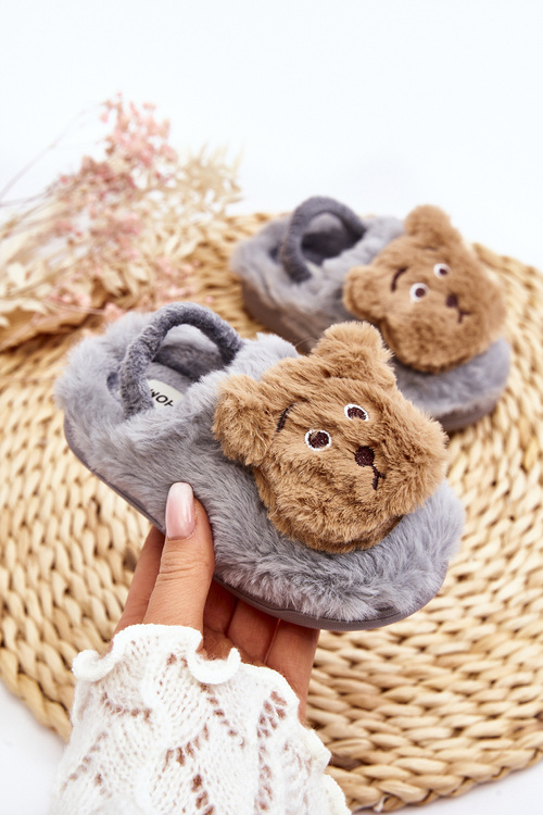 Дитячі хутряні тапочки з сірим ведмедиком Dicera