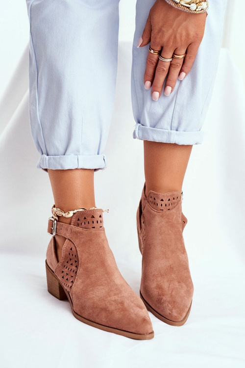 Замшеві чоботи на підборах з пряжкою Рожевий Esen