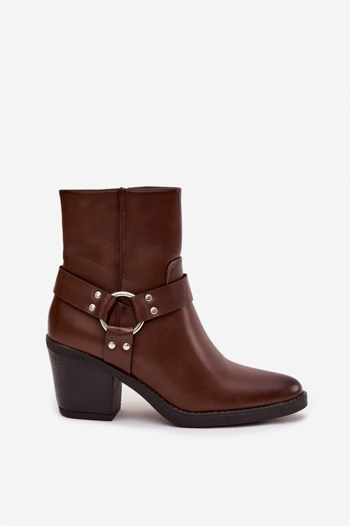 Зігріті жіночі черевики на каблуці з декоративним елементом коричневі Jurelle