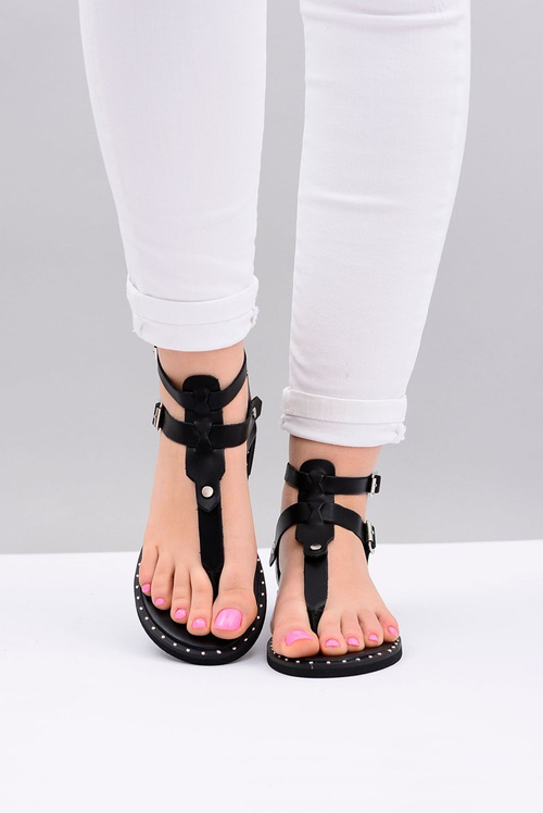 Лу Бу | Жіночі сандалі чорні гладіатори шльопанці Achilla