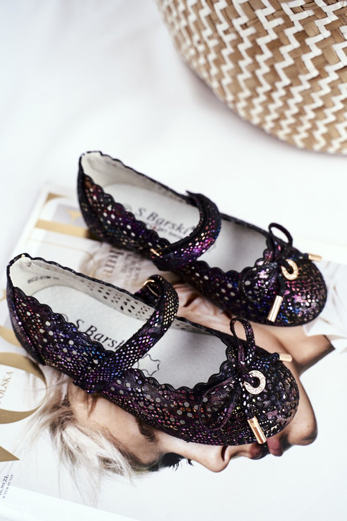 Дитячі чорні балерини з перфорацією на липучці Remtro