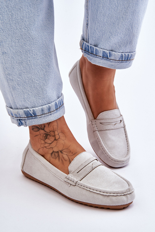 Жіночі класичні замшеві лофери сірі Ivana