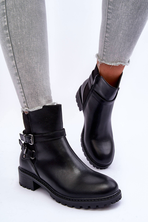 Жіночі шкіряні чоботи з ремінцями чорні норки
