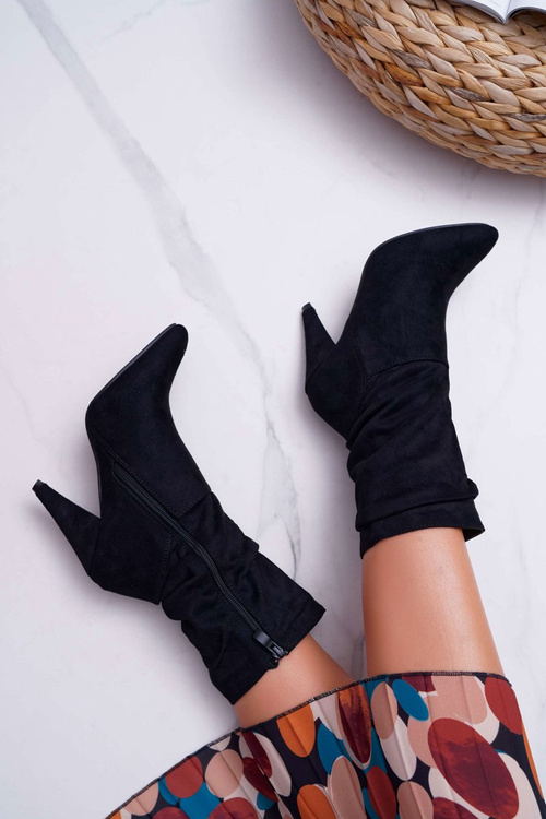 Жіночі чоботи на шпильці за щиколотку Утеплені чорні Темма