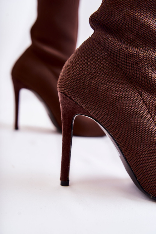 Жіночі високі чоботи з носком на каблуці Коричневі Luisell