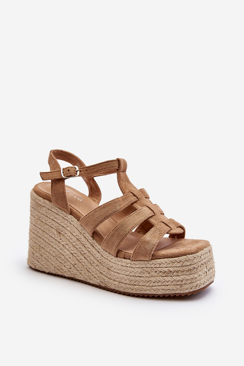 Коричневі босоніжки на танкетці з плетінням Gnosis