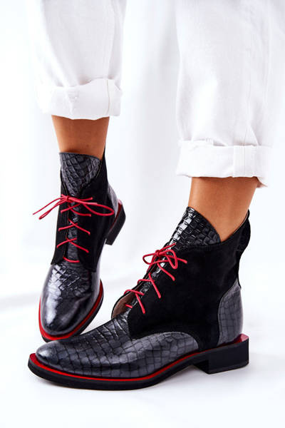 Шкіряні черевики з візерунком алігатор Темно-сині чорні Лаорелія