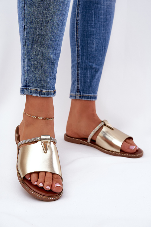 Еко Шкіряні Сандалі На Плоскому Каблуці З Декоративною Стрейчевою Золотою Hirtewi