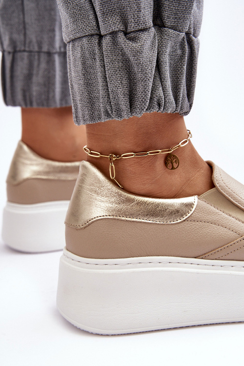 Жіноче шкіряне спортивне взуття на платформі бежеві Lemar Manish