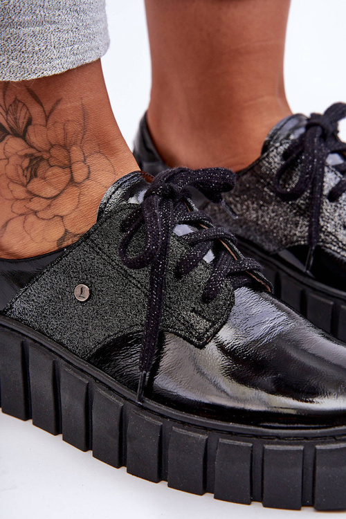 Шкіряні напівчеревики на платформі Чорні Hypnosis