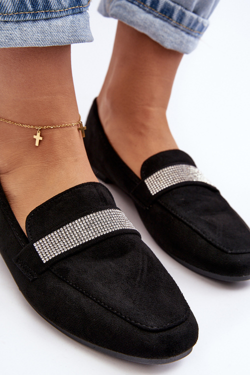 Жіночі чорні лофери зі стразами Ralrika