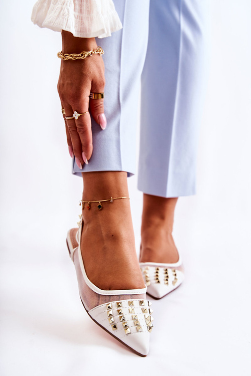 Жіночі балетки зі шпильками білі Kinley