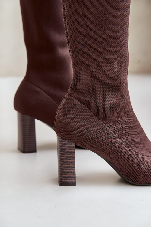 Чоботи вище коліна на каблуці Темно-зелені Esanira