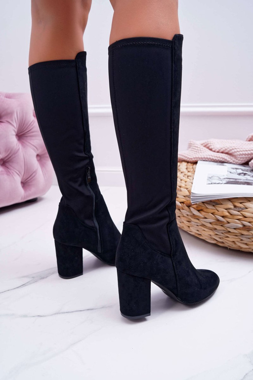 Жіночі чоботи на шпильці замшеві з лайкрою чорні машини