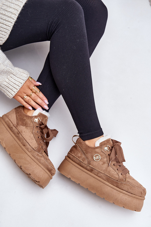 Жіночі кросівки на платформі з флісовою підкладкою коричневого кольору Velarisea