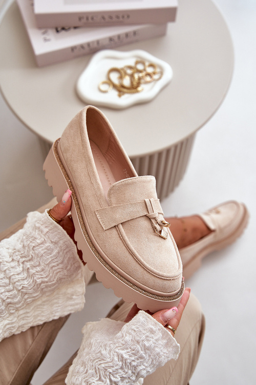 Жіночі еко-замшеві мокасини з декором Verindalle світло-бежевий